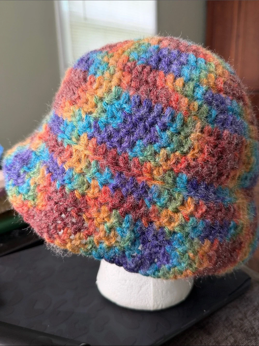 Adult OS Multicolor Crochet Bucket Hat - Rainbow Yarn